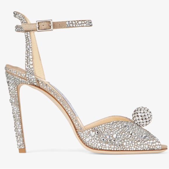 Jimmy Choo Nude Suede Sandals with Hotfix Crystals and sphere detail - Picture 3 of 16